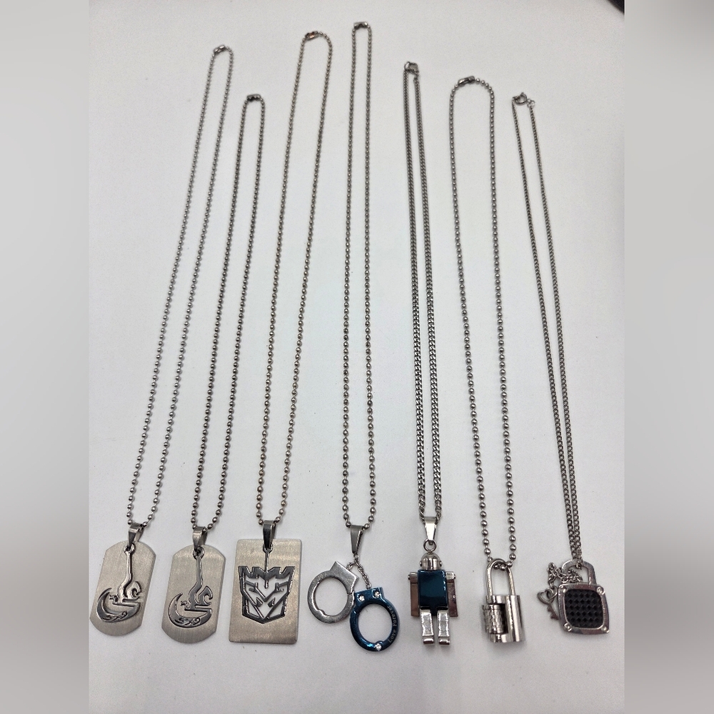 7 pcs 80s Men's Necklace Collection Goth Grudge Emo Biker